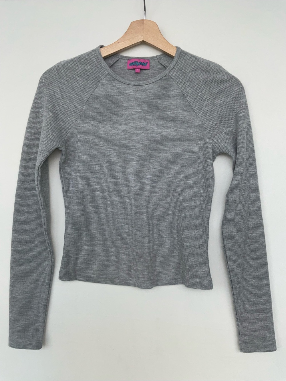 Edikted Sab Waffle Knit Long Sleeve Top - Gray Melange - Picture 3 of 4